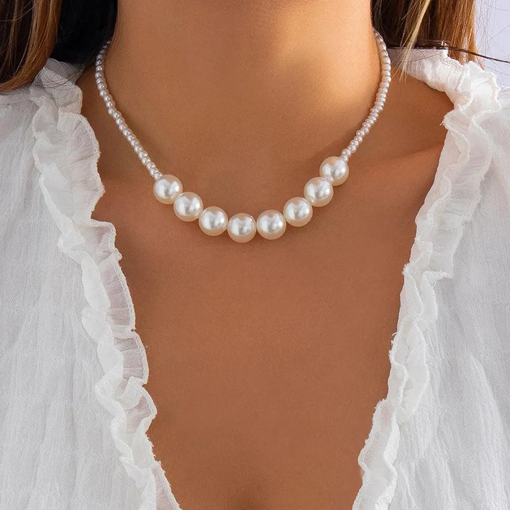 Trendy Elegant Imitation Pearl Multi-layer Necklace - Minimalism Beads Gold Color Choker Necklace For Girls