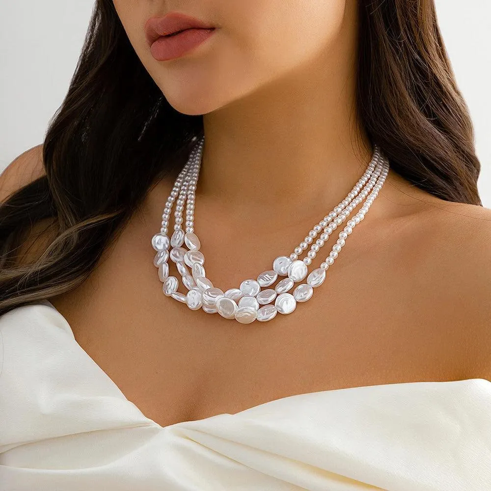 Trendy Elegant Imitation Pearl Multi-layer Necklace - Minimalism Beads Gold Color Choker Necklace For Girls