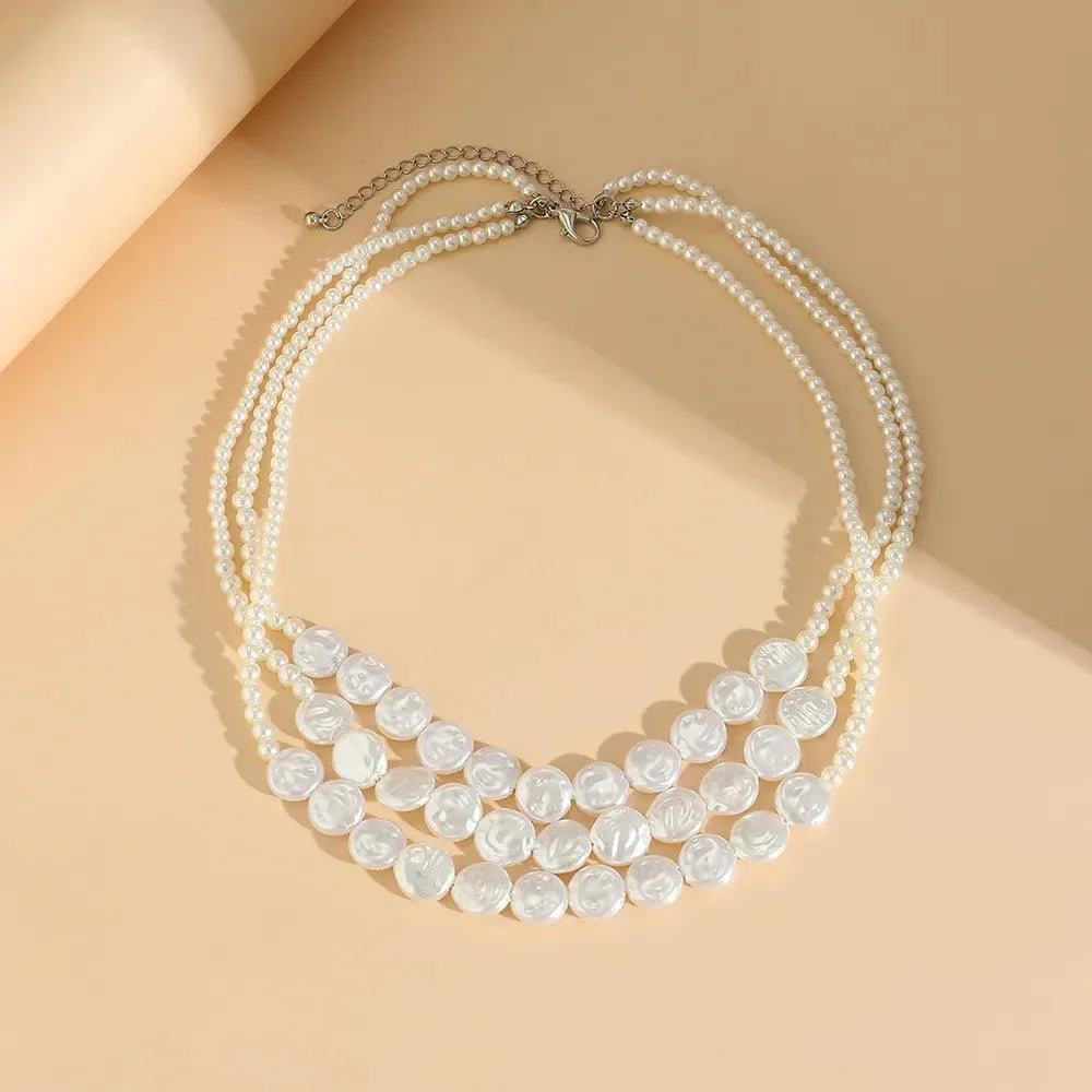 Trendy Elegant Imitation Pearl Multi-layer Necklace - Minimalism Beads Gold Color Choker Necklace For Girls