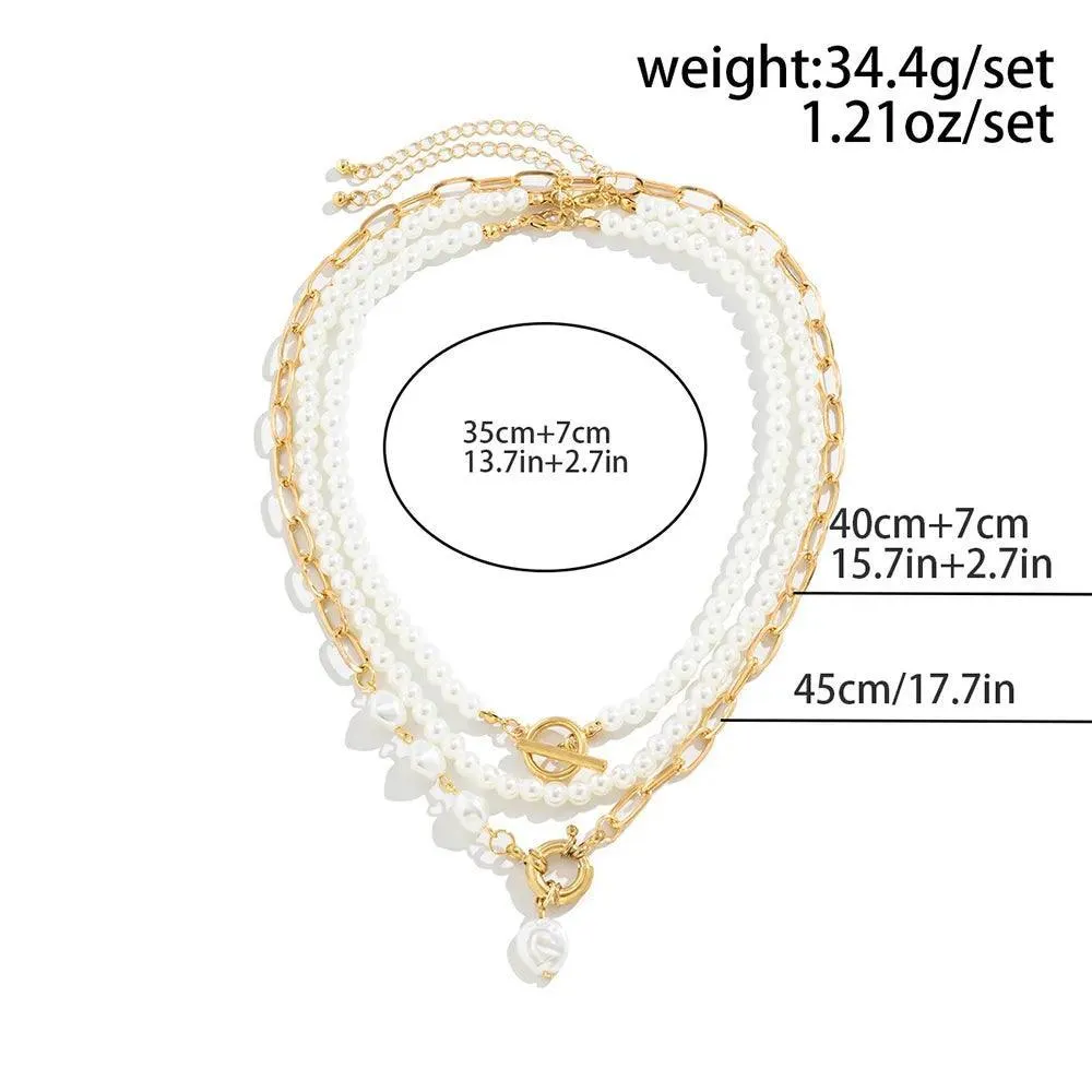 Trendy Elegant Imitation Pearl Multi-layer Necklace - Minimalism Beads Gold Color Choker Necklace For Girls