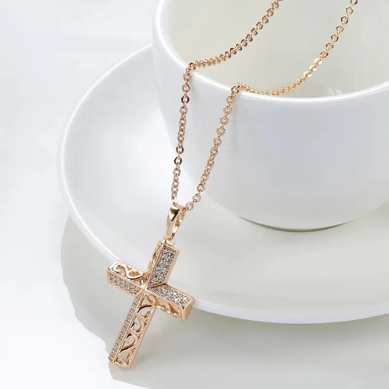 Trendy Luxury 14K Filled Rose Gold AAA Zircon Diamonds  Jesus Cross Necklace - Fine Jewellery