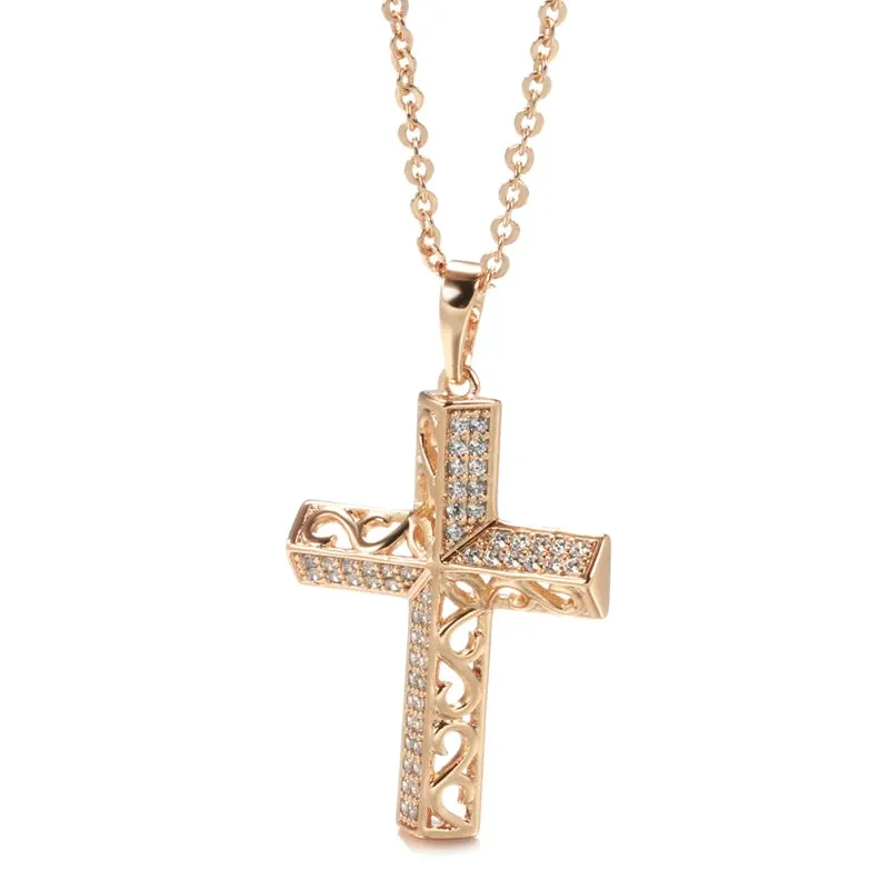 Trendy Luxury 14K Filled Rose Gold AAA Zircon Diamonds  Jesus Cross Necklace - Fine Jewellery