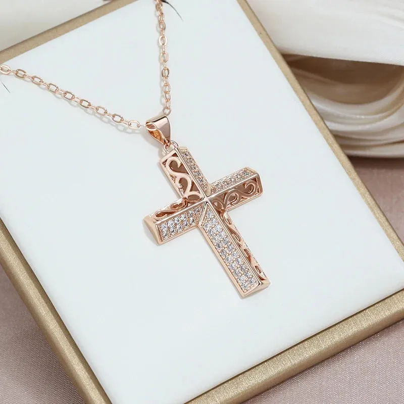 Trendy Luxury 14K Filled Rose Gold AAA Zircon Diamonds  Jesus Cross Necklace - Fine Jewellery