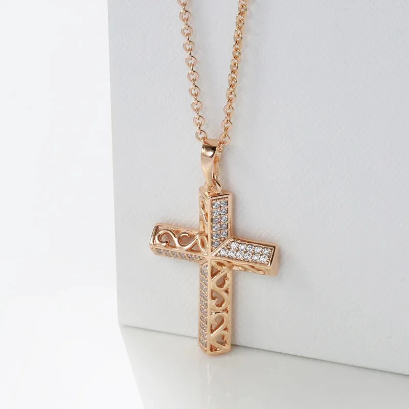 Trendy Luxury 14K Filled Rose Gold AAA Zircon Diamonds  Jesus Cross Necklace - Fine Jewellery