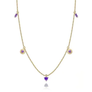 Trendy Purple Crystal Drop Necklace in Gold Plated Silver