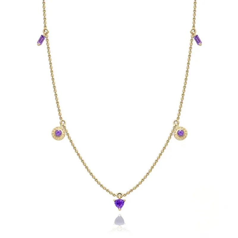 Trendy Purple Crystal Drop Necklace in Gold Plated Silver