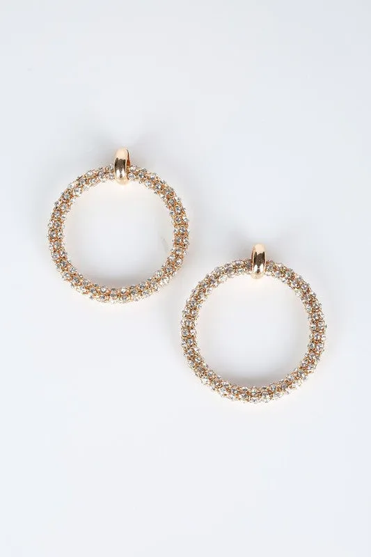 TRENDY RHINESTONE HOOP EARRINGS