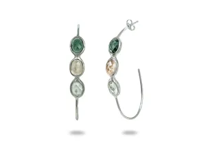 Tri Stone Half Hoop Earrings in Sterling Silver |