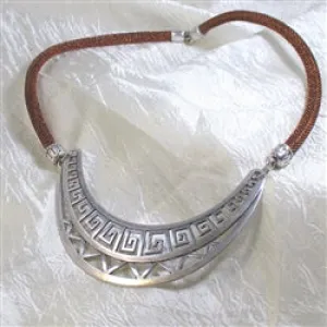 Tribal Necklace  Silver Statement  Metallic Copper Cord