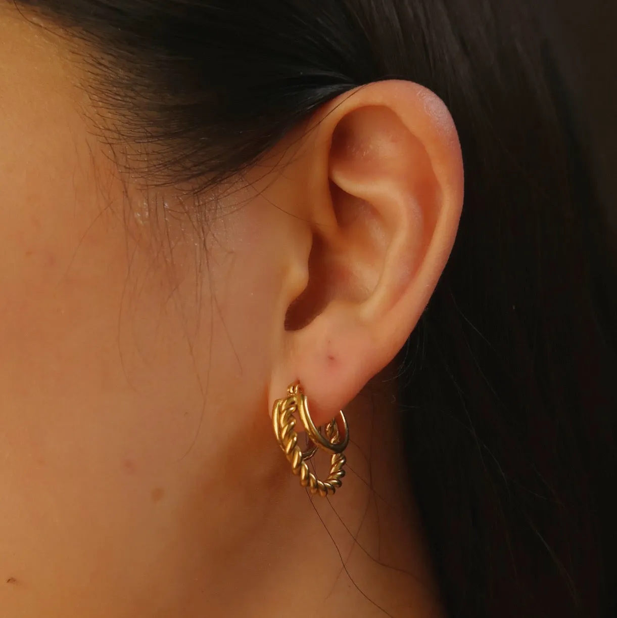 Triple Plain & Twist Hoop Earrings