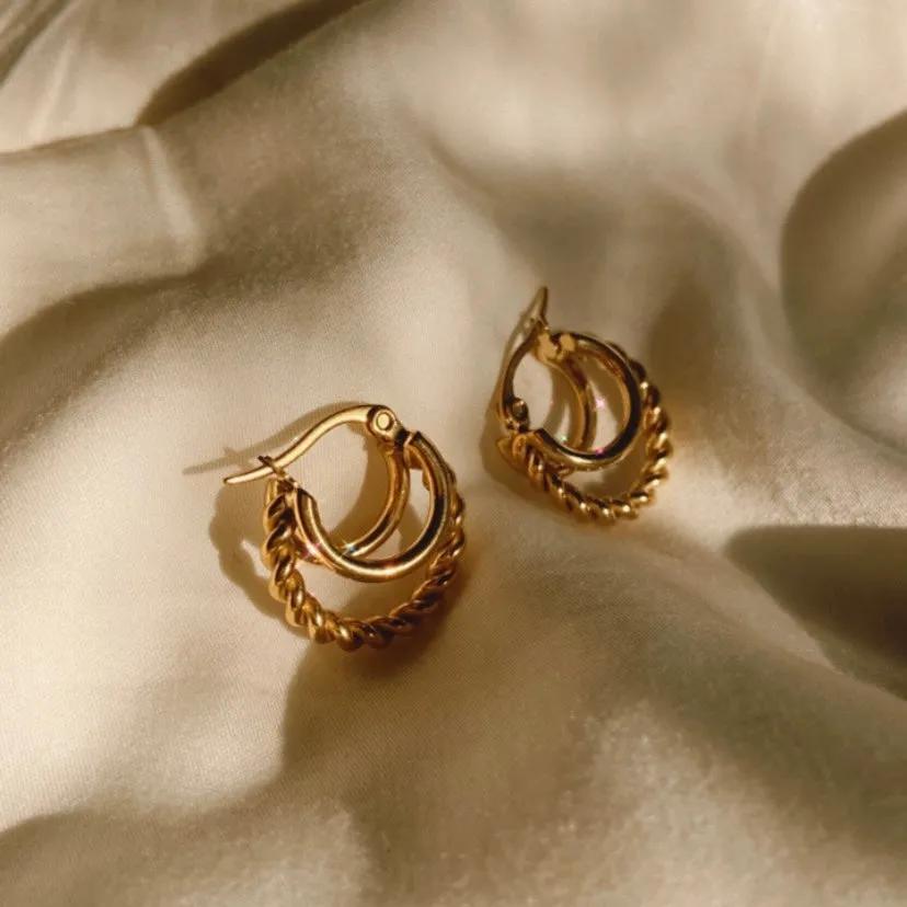 Triple Plain & Twist Hoop Earrings