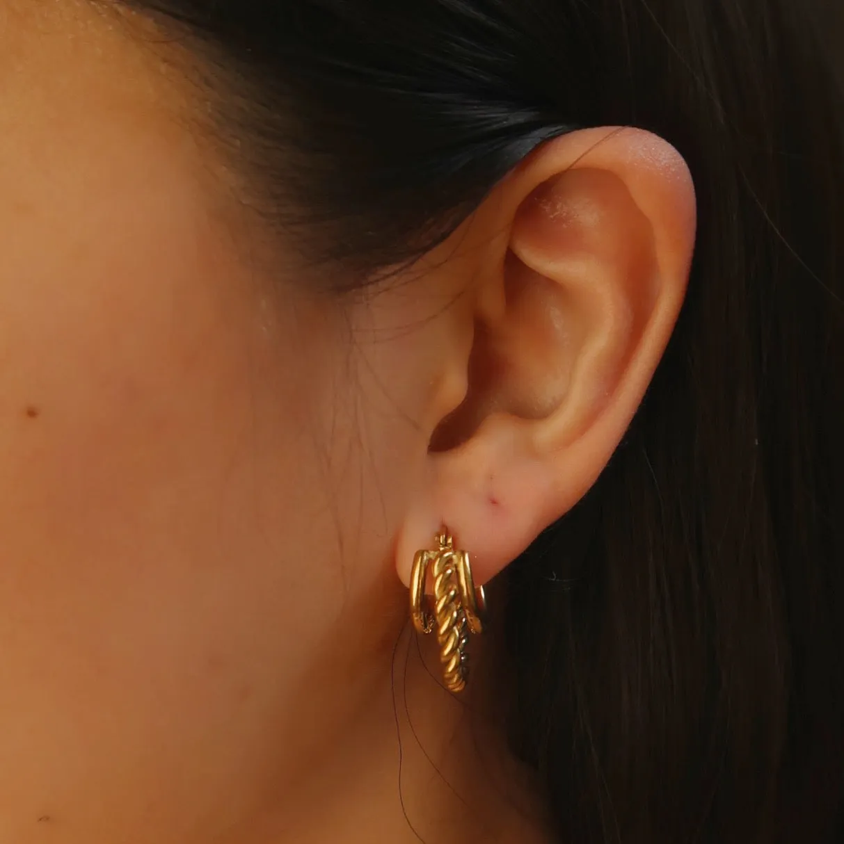 Triple Plain & Twist Hoop Earrings