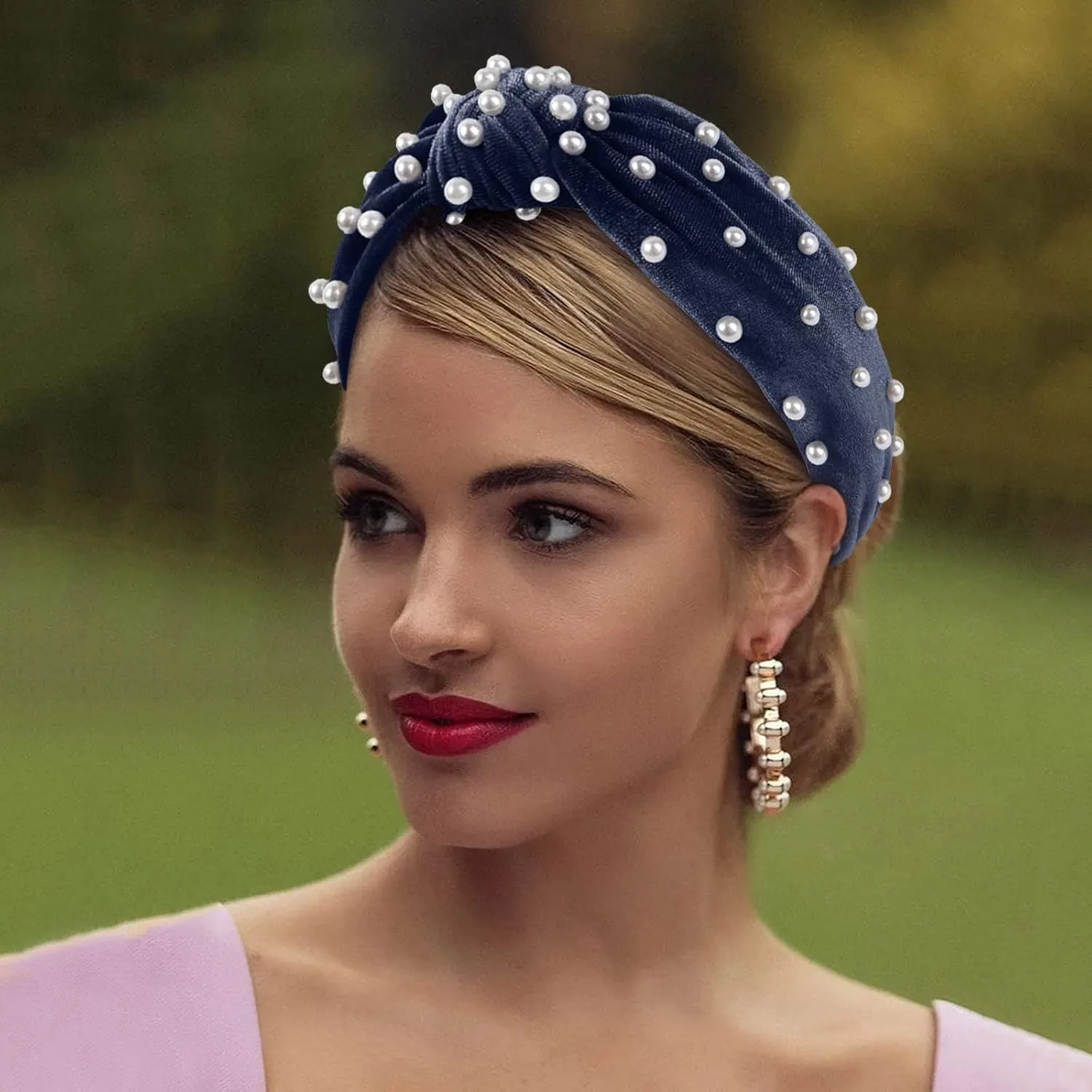 Turban Headbands for Women Vintage Flower Printed Headband Crystal Elastic hairbands Wedding Hair Accessories