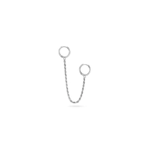 Two Hoop Simple Chain Earrings - Silver