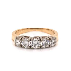 Two-Tone Five Stone Diamond Wedding Band in 14k Gold