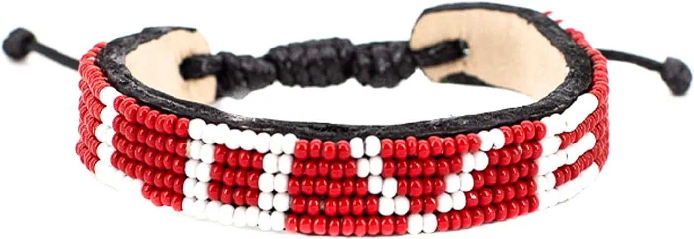 Ubuntu Life Beaded Leather LOVE Bracelet  Handmade Genuine Leather and Glass Bead Bracelet with Slide Closure, Stackable Bracelets for Women and Men