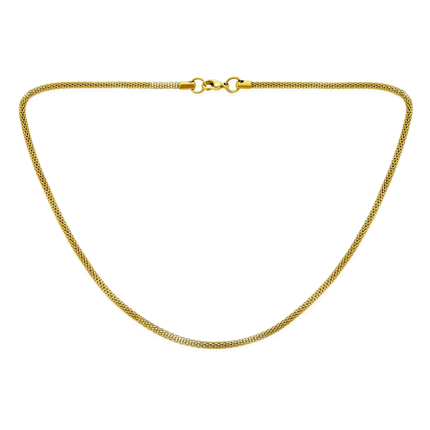 Unisex Bali Caviar Yellow Gold Popcorn Chain Necklace - Men's Steel 3.5MM 20 24 30"