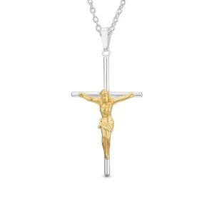 Unisex Medium Jesus Crucifix Cross Pendant Necklace 2-Tone Gold Sterling Silver
