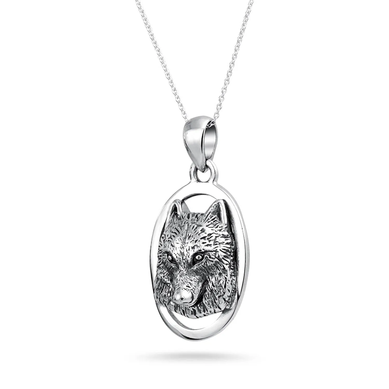 Unisex Oval Werewolf Pendant Necklace Sterling Silver Amulet for Teens & Men