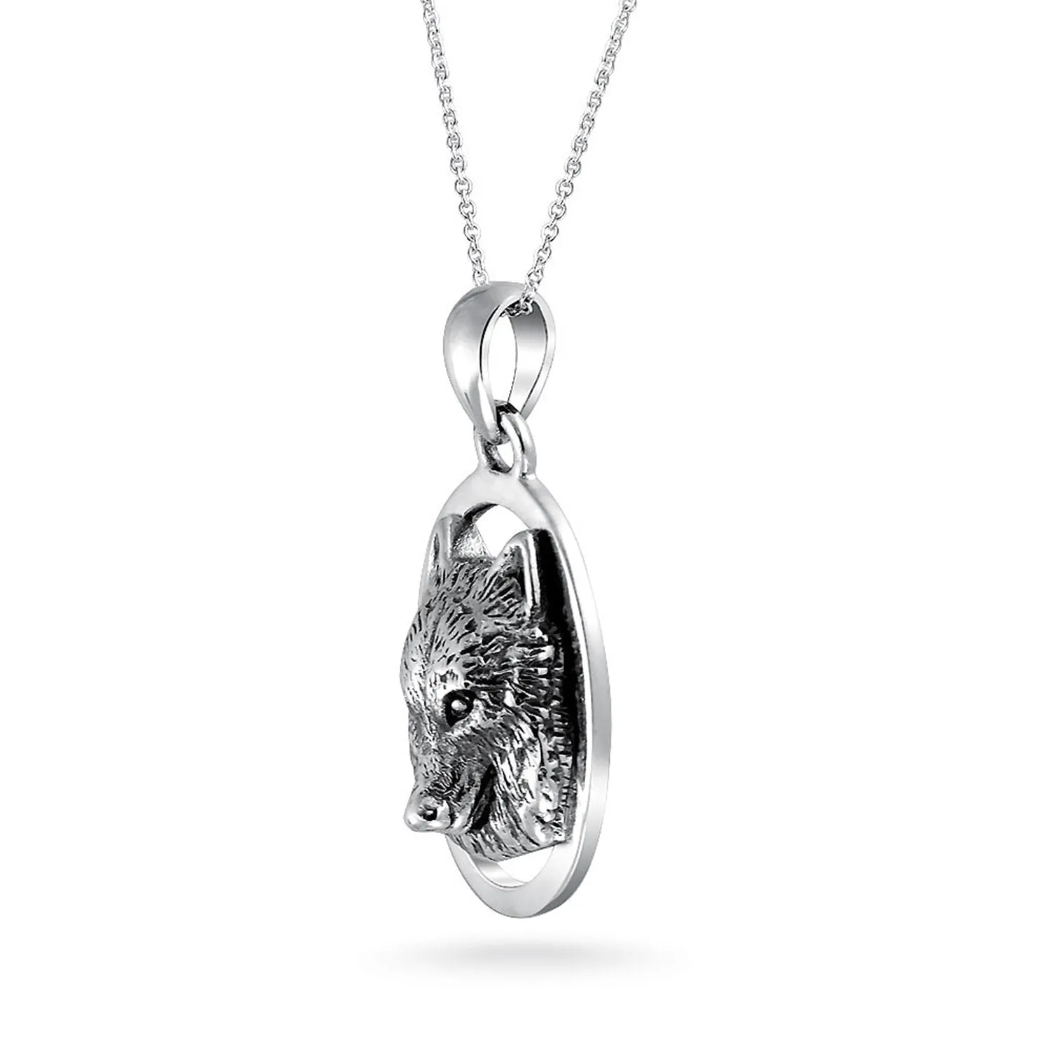 Unisex Oval Werewolf Pendant Necklace Sterling Silver Amulet for Teens & Men