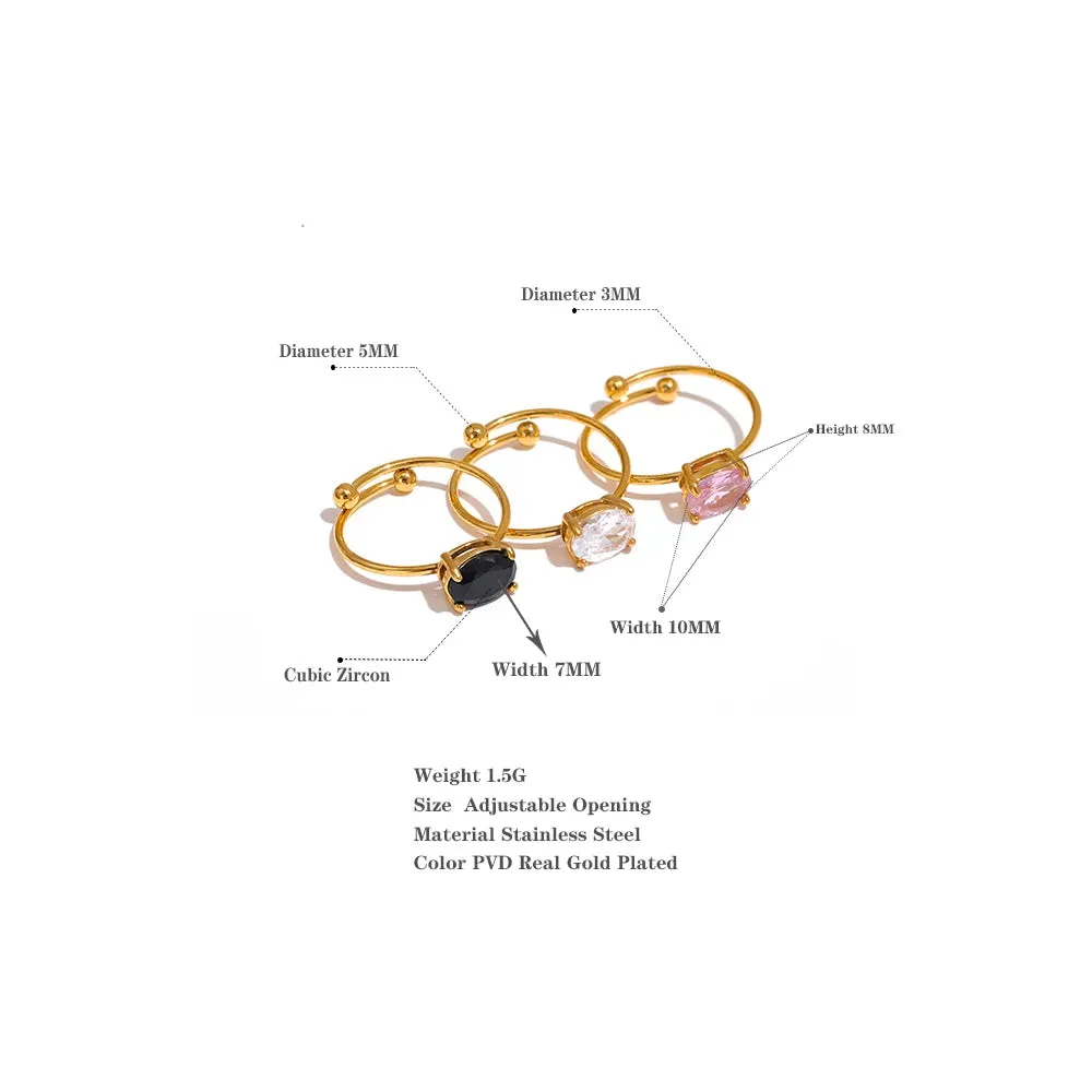 VAIGE Adjustable Stainless Steel Ring with Chic White and Green Cubic Zirconia - 18k Gold Plated Fashion Jewelry