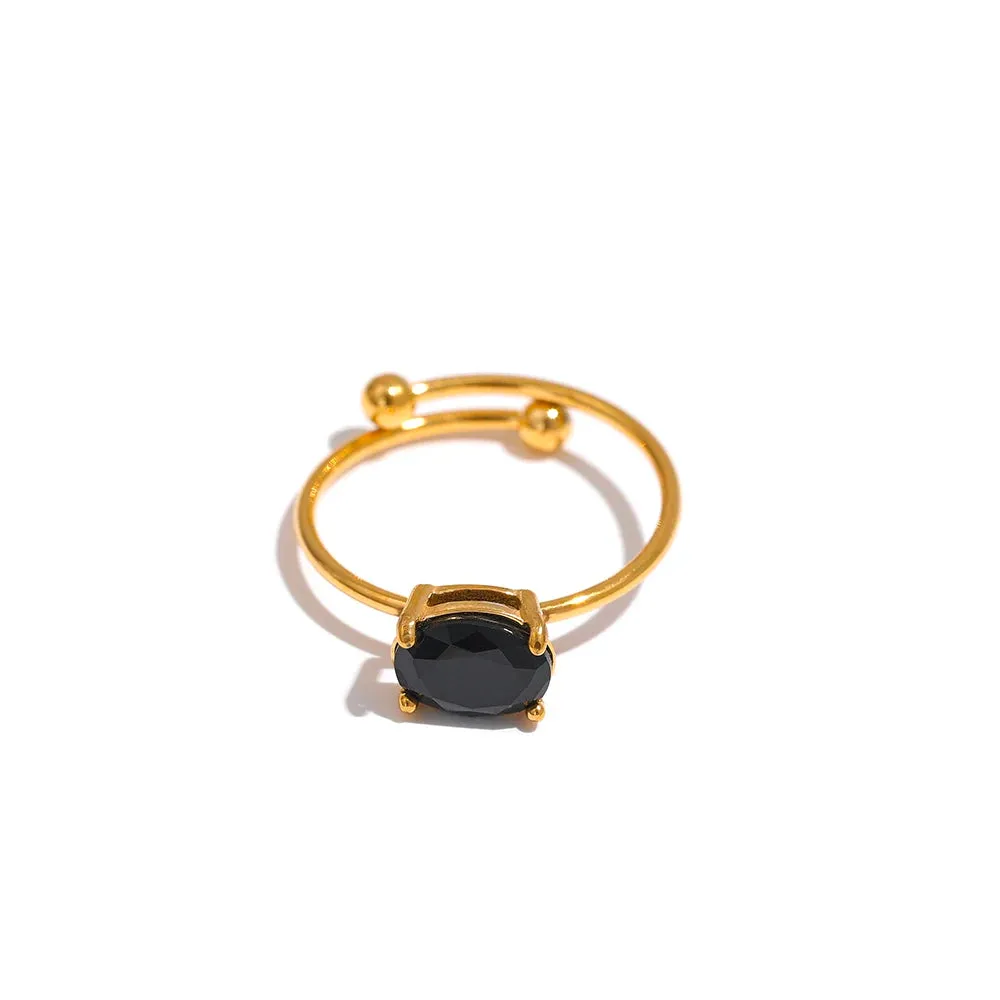 VAIGE Adjustable Stainless Steel Ring with Chic White and Green Cubic Zirconia - 18k Gold Plated Fashion Jewelry