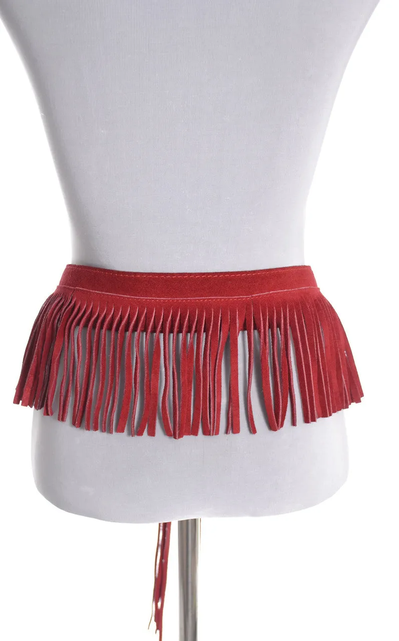Vintage as new Red Suede Belt with Fringe