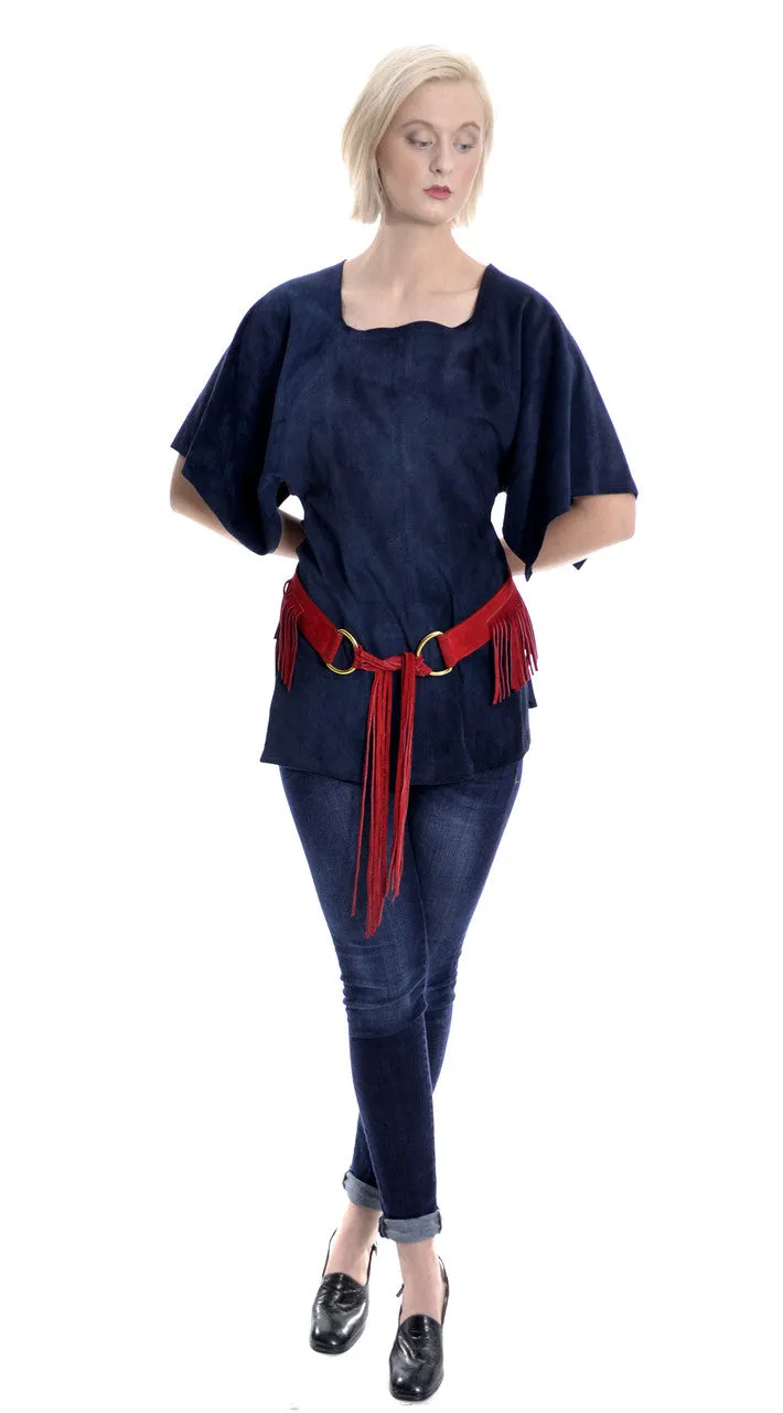 Vintage as new Red Suede Belt with Fringe