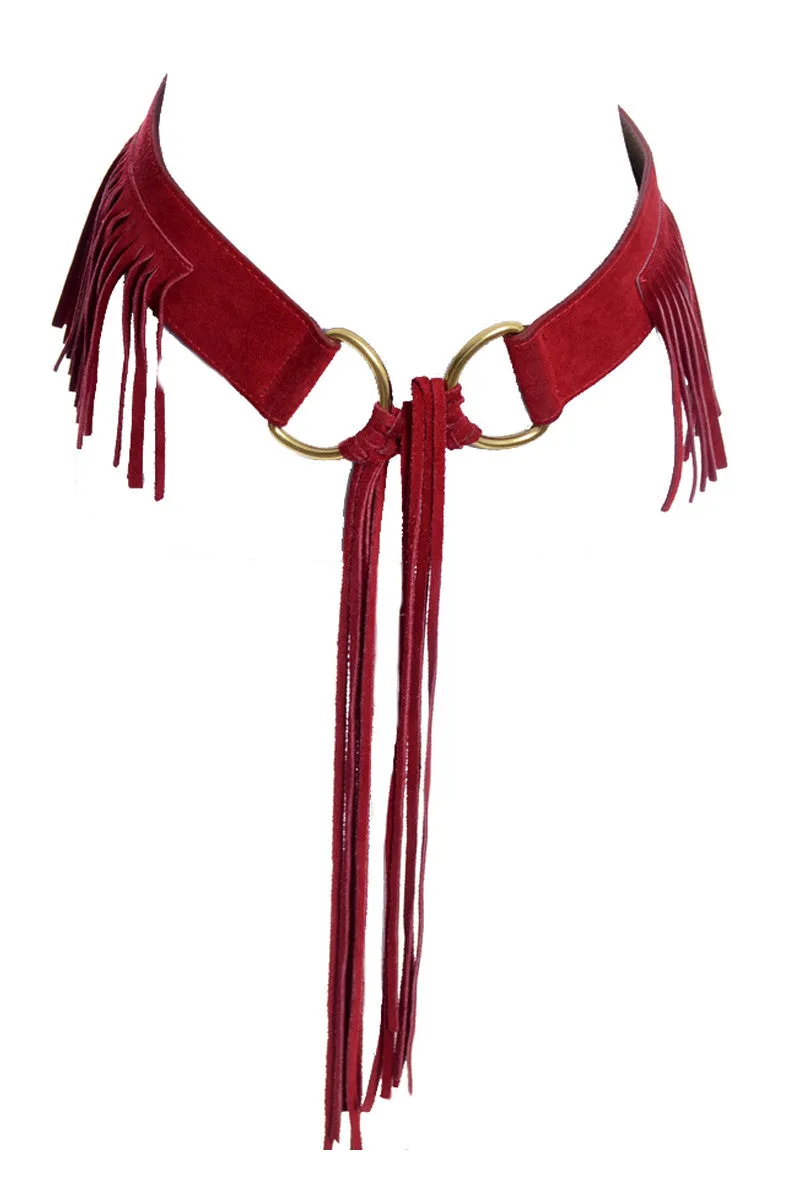 Vintage as new Red Suede Belt with Fringe