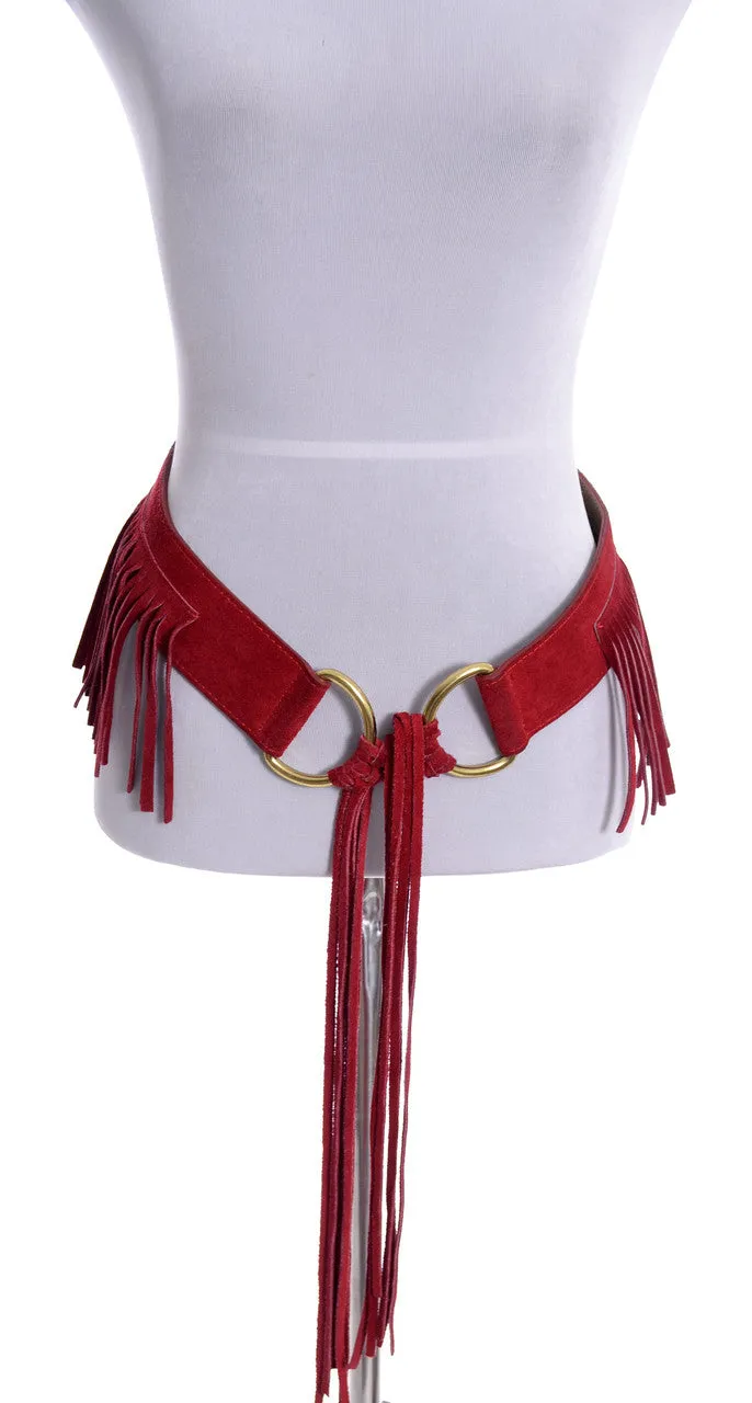 Vintage as new Red Suede Belt with Fringe