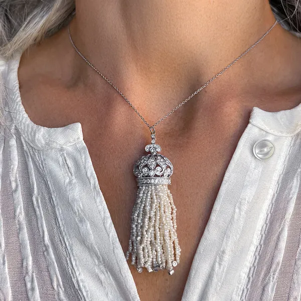 Vintage Diamond & Pearl Tassel Necklace