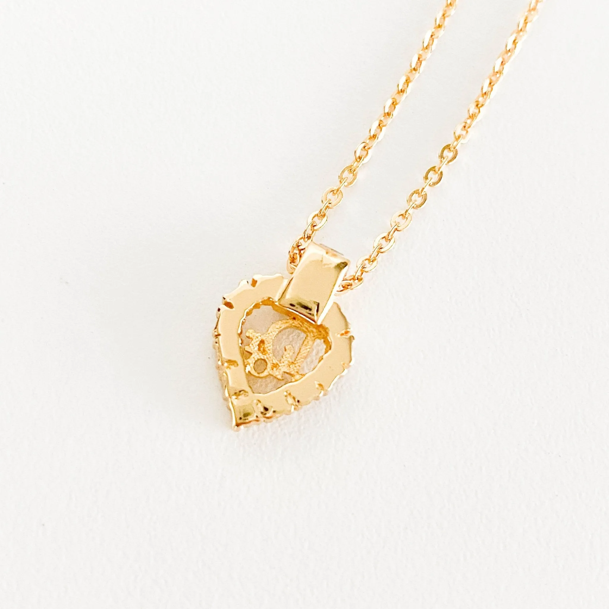 Vintage Dior Heart Shaped Rhinstones Logo Plate 43cm Gold Necklace