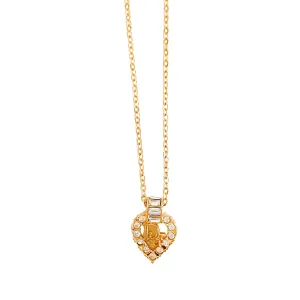 Vintage Dior Heart Shaped Rhinstones Logo Plate 43cm Gold Necklace