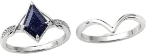 Vintage Kite Shaped Galaxy Sandstone Natural Gemstone Ring, 2pcs 925 Sterling Silver Ring For Her