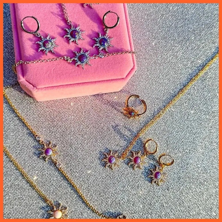 Vintage Opal Zircon Star Geometric Pendant Necklace Choker For Women
