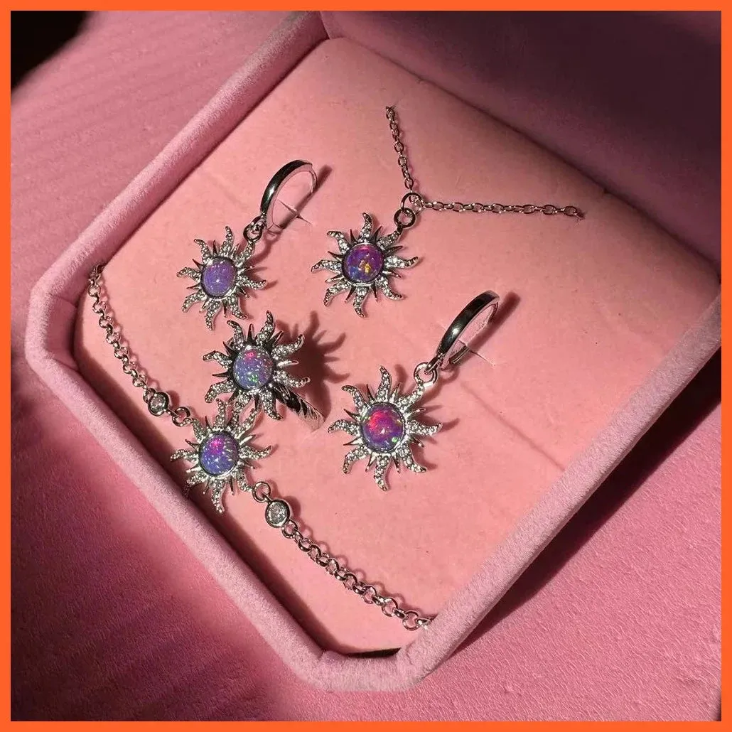 Vintage Opal Zircon Star Geometric Pendant Necklace Choker For Women