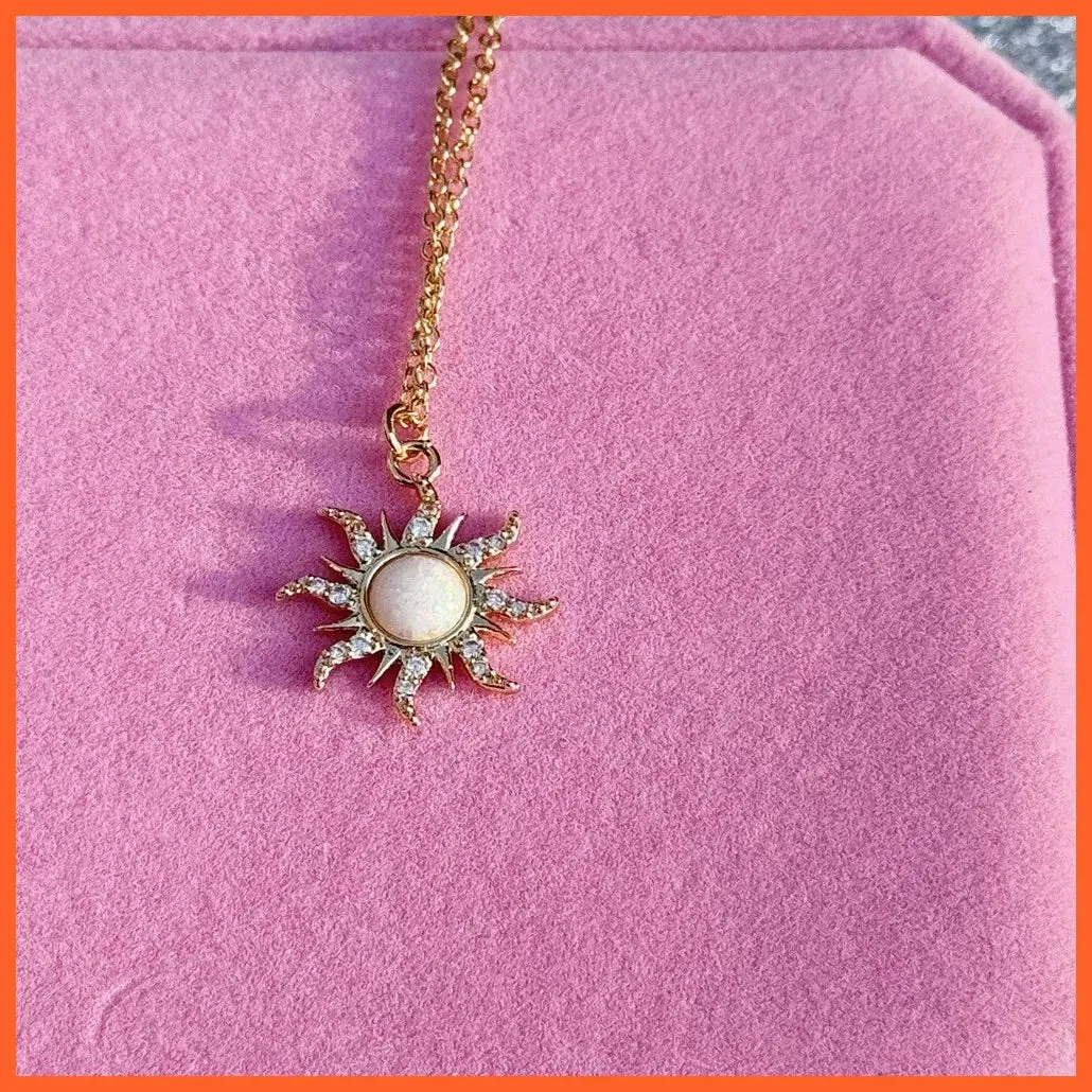 Vintage Opal Zircon Star Geometric Pendant Necklace Choker For Women
