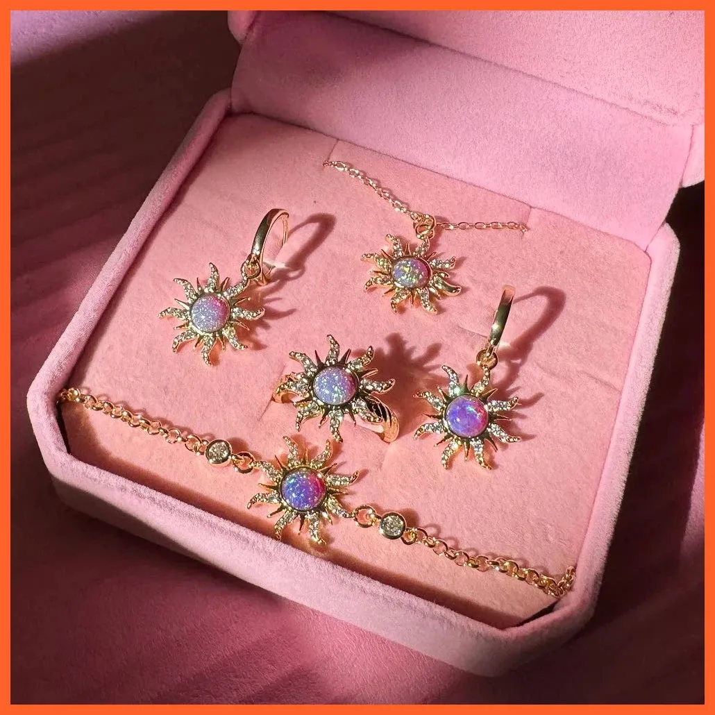 Vintage Opal Zircon Star Geometric Pendant Necklace Choker For Women