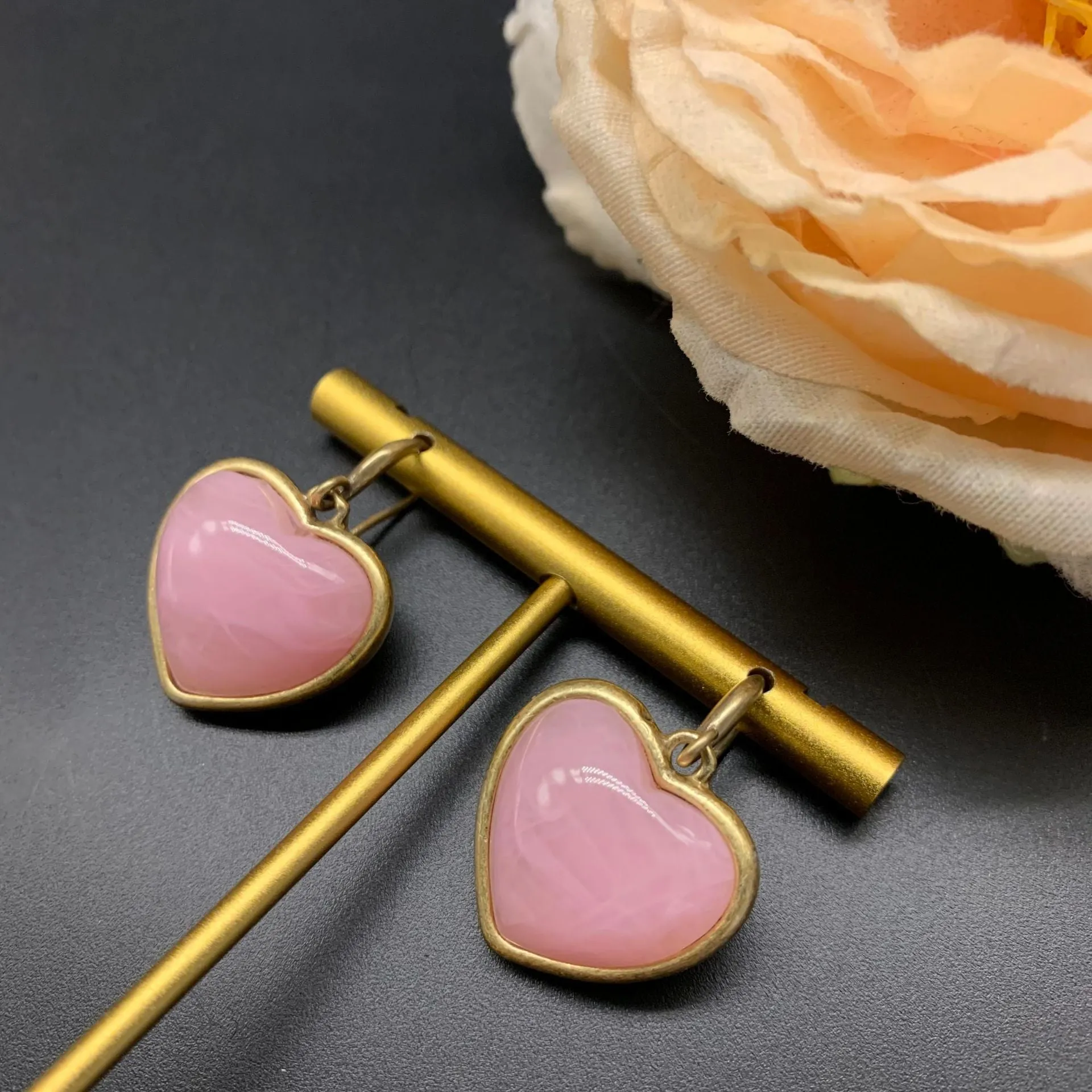 Vintage "Love Peach" Enamel Simple and Elegant Earrings
