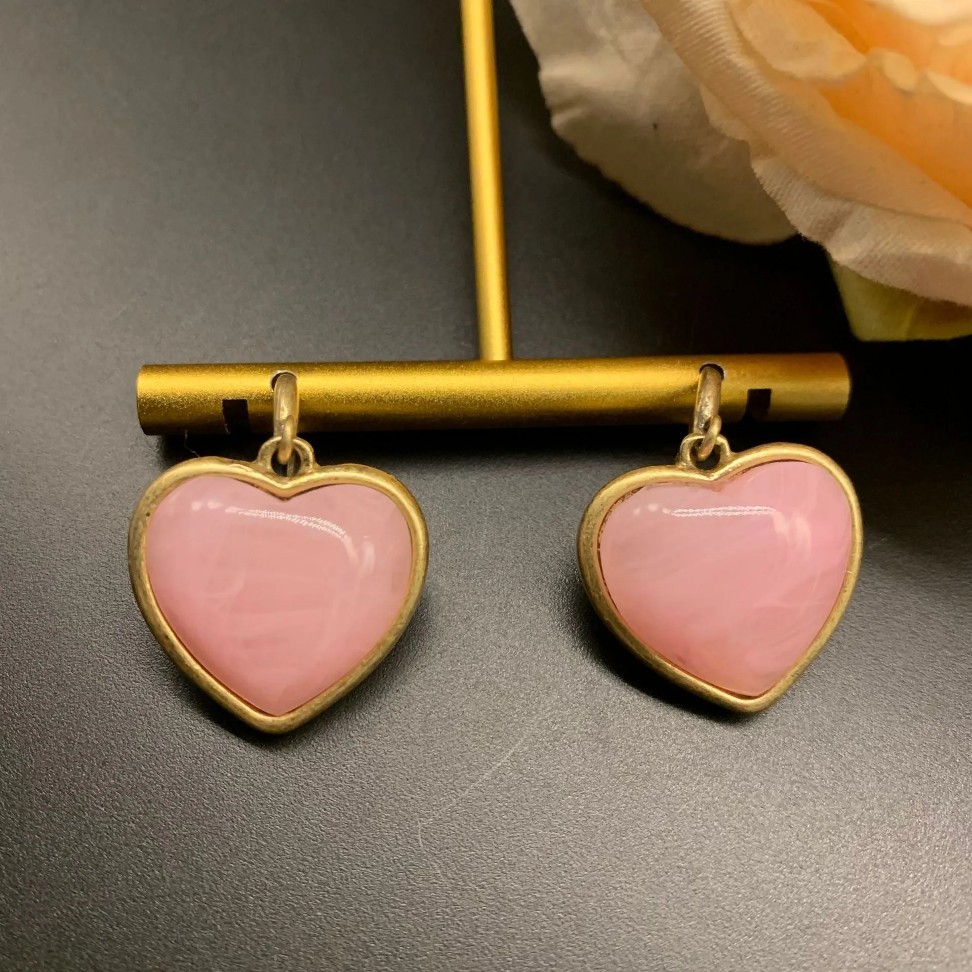Vintage "Love Peach" Enamel Simple and Elegant Earrings