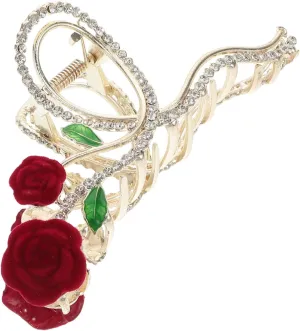 Vintage Rose Hair Claw Clip with Sparkling Rhinestones Elegant Hair Accessory for Updos and Ponytails for Weddings and Special Occasions Retro Design for Women