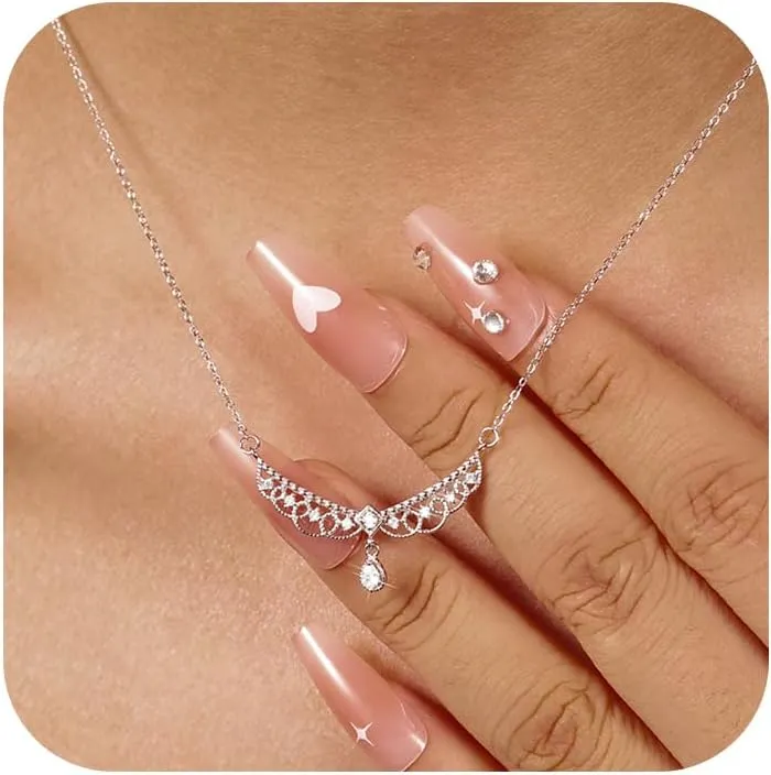 Vintage S925 Sterling Silver Crystal Lace Choker Necklace for Women Fancy CZ Teardrop Pendant Necklace Hollow Lace Rhinestone Necklaces Princess Bridal Birthday Jewelry To My Best Wife Daughter Graduation Gifts