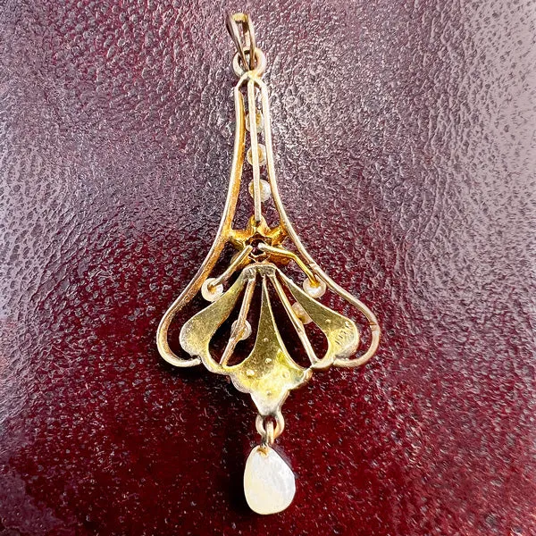 Vintage Tourmaline & Pearl Lavalier Pendant