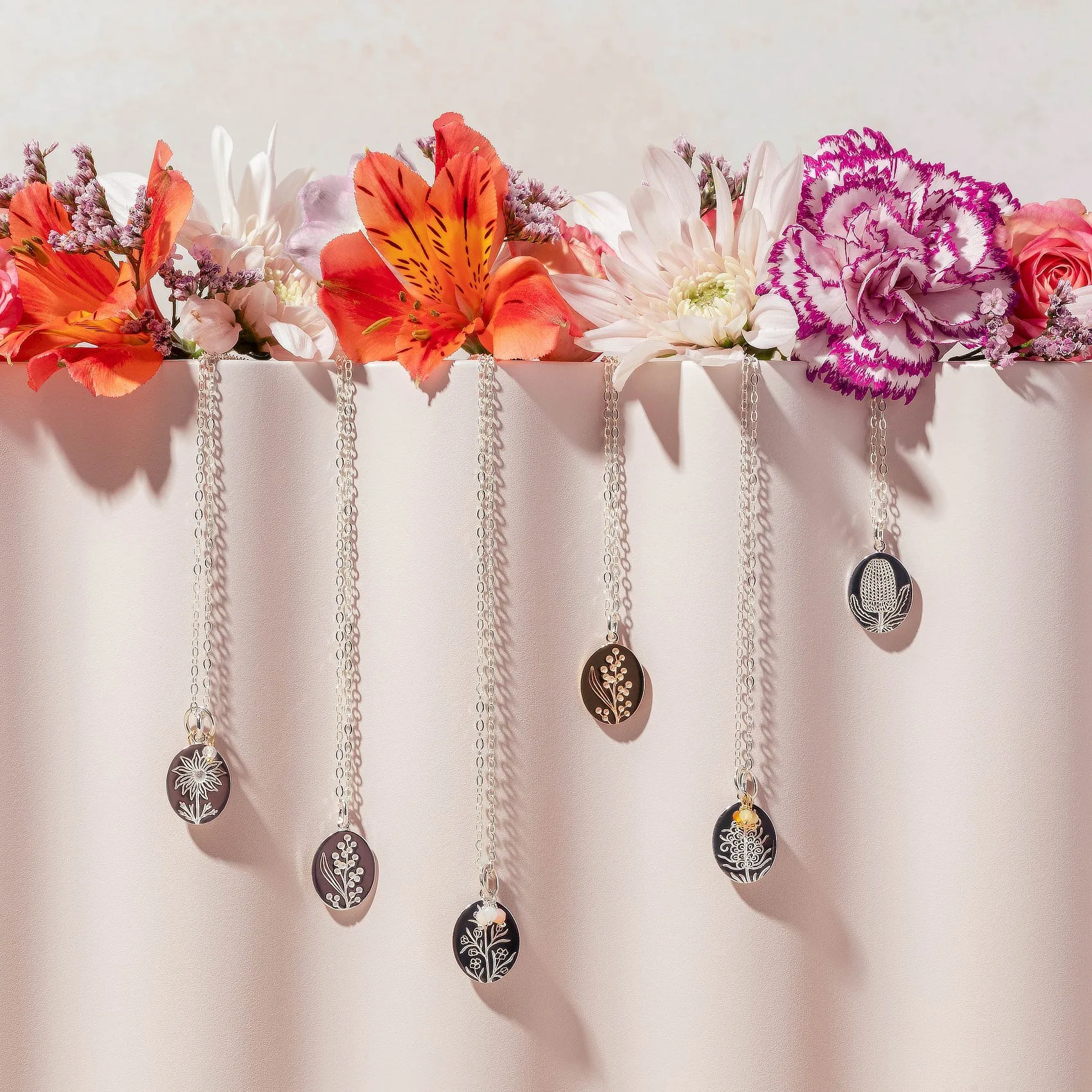 Wattle Flowers Silver Pendant Necklace
