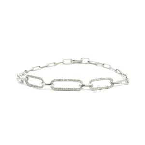 WD1227 14kt White Gold Paper Link Pave Diamond Bracelet