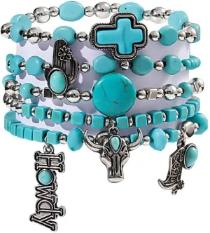 Western Cowgirl Turquoise Beaded Bracelets Stackable Boho Stretch Bracelet Cowboy Boots Bracelets Set