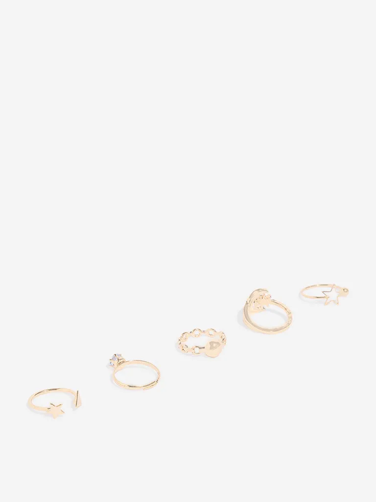Westside Accessories Gold Star Moon Stackable Rings - Pack of 5