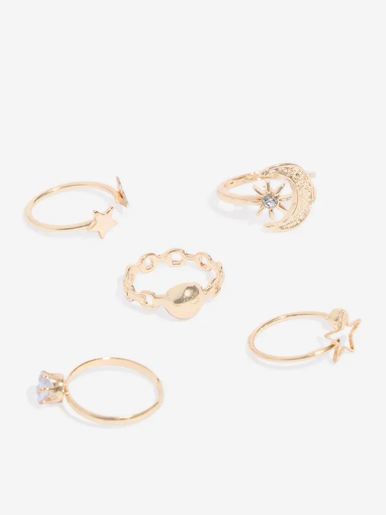 Westside Accessories Gold Star Moon Stackable Rings - Pack of 5