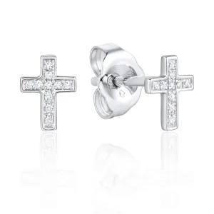 White Gold Diamond Cross Earrings