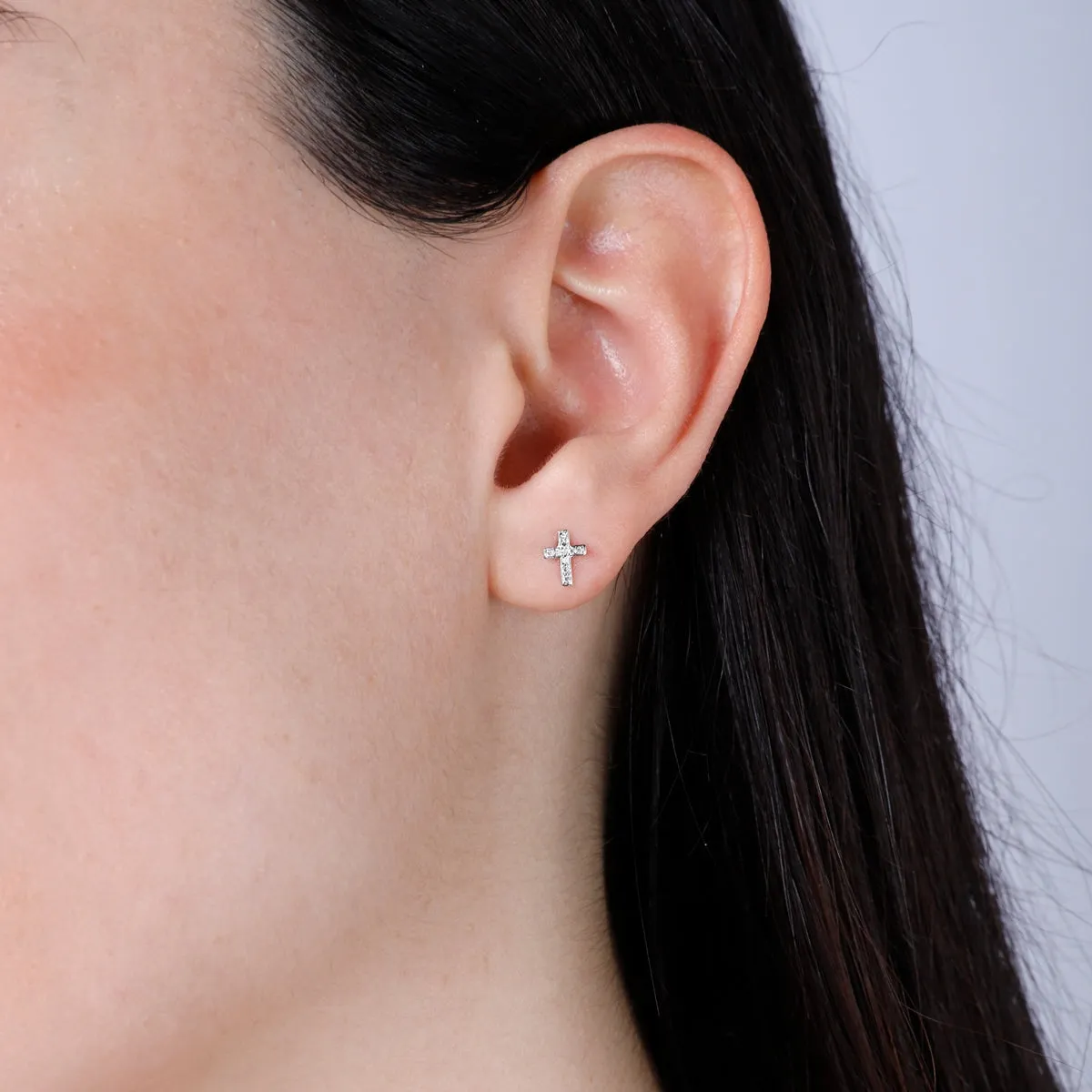 White Gold Diamond Cross Earrings